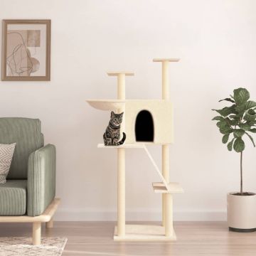 vidaXL Ansamblu de pisici cu stâlpi din funie de sisal, crem, 143 cm