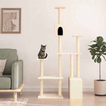 vidaXL Ansamblu de pisici cu stâlpi din funie de sisal, crem, 180 cm