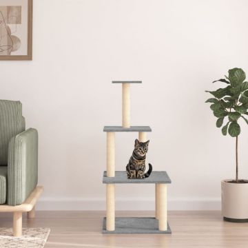 vidaXL Ansamblu de pisici, stâlpi din funie sisal, gri deschis, 111 cm