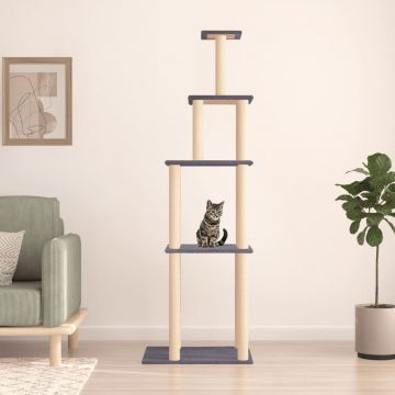 vidaXL Ansamblu pisici cu stâlpi din funie sisal, gri închis, 183 cm