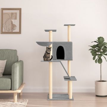 vidaXL Ansamblu pisici, stâlpi din funie sisal, gri deschis, 143 cm