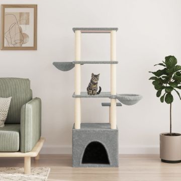 vidaXL Ansamblu pisici, stâlpi din funie sisal, gri deschis, 147 cm