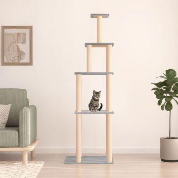 vidaXL Ansamblu pisici, stâlpi din funie sisal, gri deschis, 183 cm