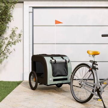 vidaXL Remorcă de bicicletă câini gri&negru textil oxford&fier