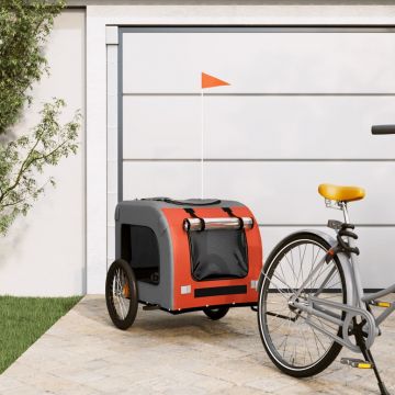 vidaXL Remorcă de bicicletă câini portocaliu&gri textil oxford&fier