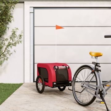 vidaXL Remorcă de bicicletă câini roșu&negru textil oxford&fier