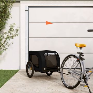 vidaXL Remorcă de bicicletă pentru câini, negru, textil oxford și fier