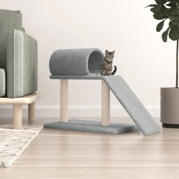 vidaXL Stâlpi zgâriere pisici, cu tunel și scară, gri deschis, 55,5 cm