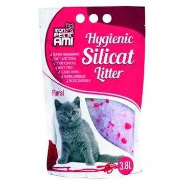 Asternut Igienic Mon Petit Ami Silicat Floral, 3.8 L, Pachet 8 Bucăți