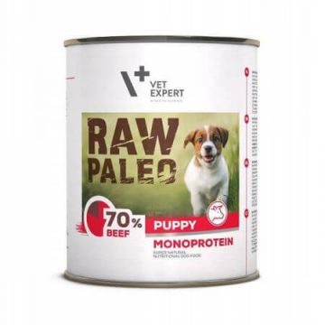 Hrana umeda cu vita pentru caini Puppy Raw Paleo, 800 g, VetExpert
