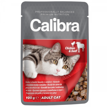 Hrana umeda pentru pisici Calibra Pui si vita in sos 100g ieftina