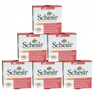Pachet conserve Caini Schesir Adult Small Pui,Cartof Dulce si Morcov 6x85g