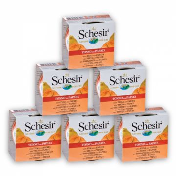 Pachet conserve Schesir Cat Fruit Ton si Papaya 6x75g