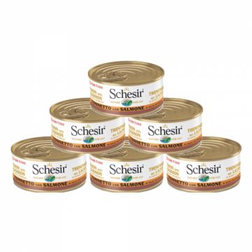 Pachet conserve Schesir Cat Ton si Somon in Suc Propriu 6x70g