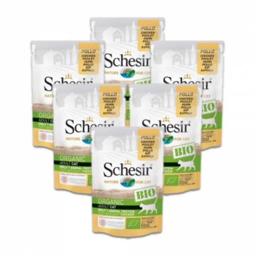 Pachet Schesir Cat Plic Bio Pui si Porc 6x85g