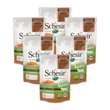 Pachet Schesir Cat Sterilised Plic Bio Pui si Porc 6x85g