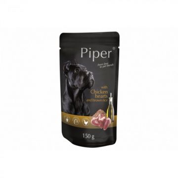 Piper Adult cu Inimi de Pui si Orez Brun, Plic 150g Piper Adult cu Inimi de Pui si Orez Brun, Plic 150g