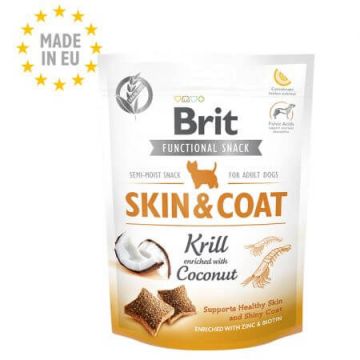 Snack pentru caini Skin & Coat Krill, 150 g, Brit
