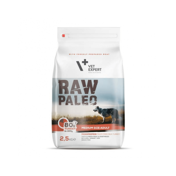 VETEXPERT RAW PALEO Adult Medium caini adulti talie medie 2,5 kg curcan
