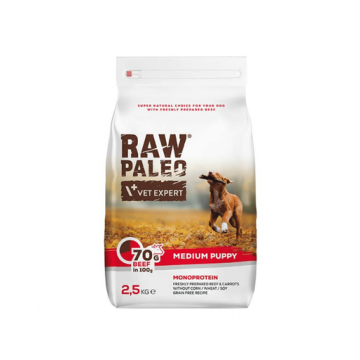 VETEXPERT Raw Paleo Beef Puppy Medium 2,5 kg hrana caine juniori talie medie, cu vita