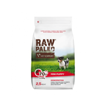 VETEXPERT Raw Paleo Beef Puppy Mini 2,5 kg cu vita, caini juniori talie mica