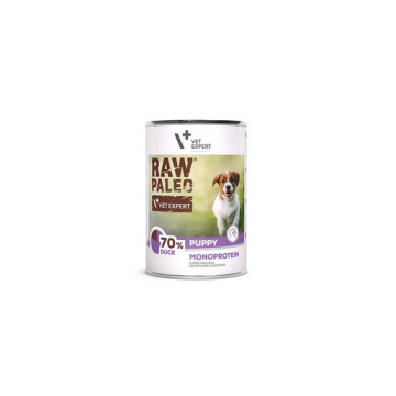 VETEXPERT Raw Paleo Duck Puppy Can Conserva hrana umeda pentru catei, cu rata 400g