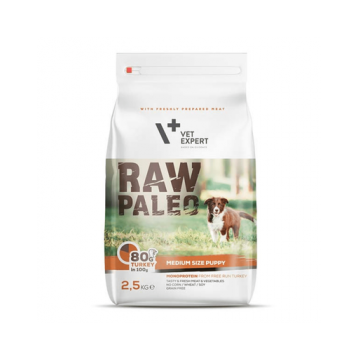 VETEXPERT RAW PALEO Puppy Medium caini juniori rase medii 10 kg curcan