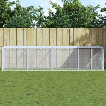 vidaXL Coteț pui cu acoperiș gri deschis 403x98x90 cm oțel galvanizat