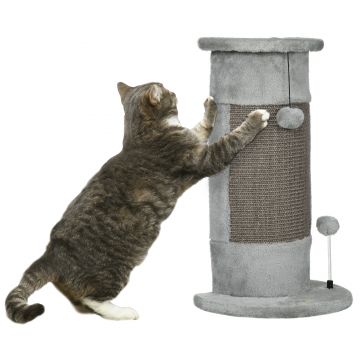 Copac de Zgariat pentru Pisici de Pana la 5kg cu 2 Mingi, Covoras din Sisal si Tapiterie din Plus, 34x25.5x58cm, Gri PawHut | Aosom Romania