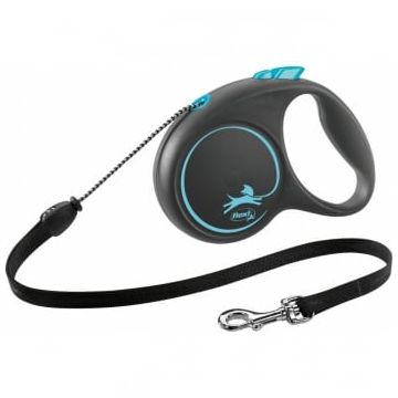 FLEXI Black Design M, lesă retractabilă câini, 20kg, șnur, 5m, albastru