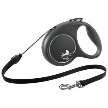 FLEXI Black Design M, lesă retractabilă câini, 20kg, șnur, 5m, negru