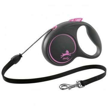 FLEXI Black Design M, lesă retractabilă câini, 20kg, șnur, 5m, roz