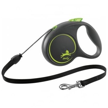FLEXI Black Design M, lesă retractabilă câini, 20kg, șnur, 5m, verde