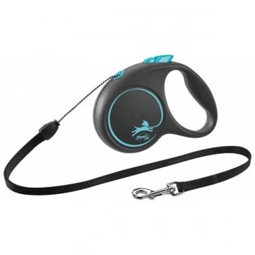 FLEXI Black Design S, lesă retractabilă câini, 12kg, șnur, 5m, albastru