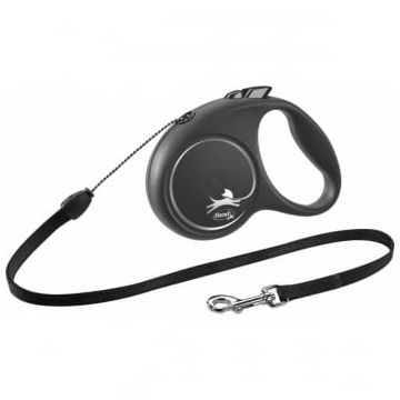 FLEXI Black Design S, lesă retractabilă câini, 12kg, șnur, 5m, negru