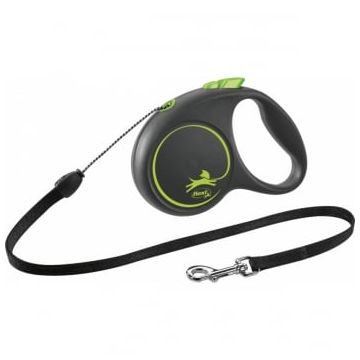 FLEXI Black Design S, lesă retractabilă câini, 12kg, șnur, 5m, verde