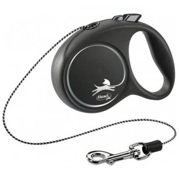FLEXI Black Design XS, lesă retractabilă câini, 8kg, șnur, 3m, negru