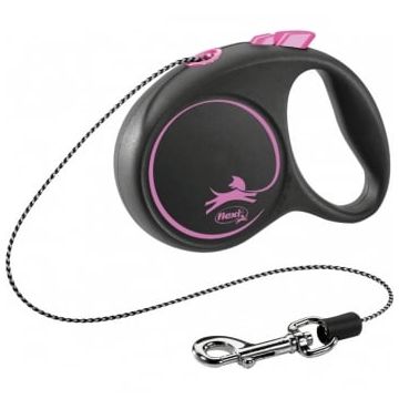 FLEXI Black Design XS, lesă retractabilă câini, 8kg, șnur, 3m, roz