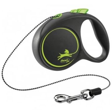 FLEXI Black Design XS, lesă retractabilă câini, 8kg, șnur, 3m, verde
