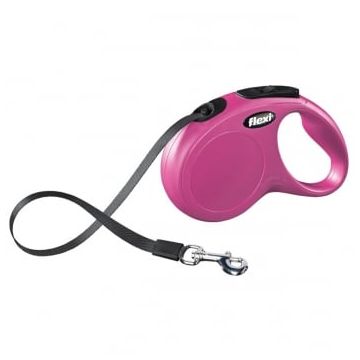 FLEXI Classic S Cord, lesă retractabilă câini, 15kg, bandă, 5m, roz