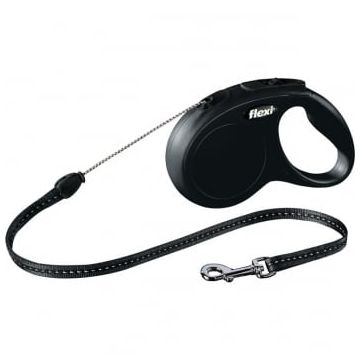 FLEXI Classic S, lesă retractabilă câini, 12kg, șnur, 5m, negru