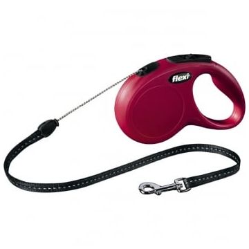 FLEXI Classic S, lesă retractabilă câini, 12kg, șnur, 5m, roșu