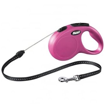 FLEXI Classic S, lesă retractabilă câini, 12kg, șnur, 5m, roz