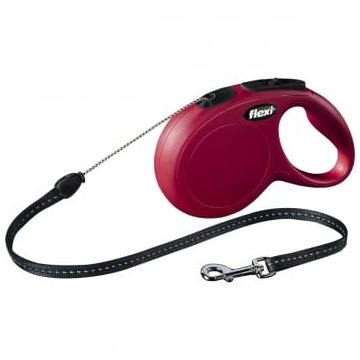 FLEXI Classic S, lesă retractabilă câini, 12kg, șnur, 8m, roșu
