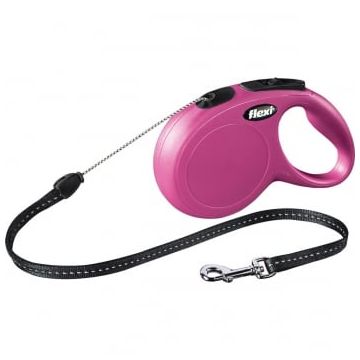 FLEXI Classic S, lesă retractabilă câini, 12kg, șnur, 8m, roz