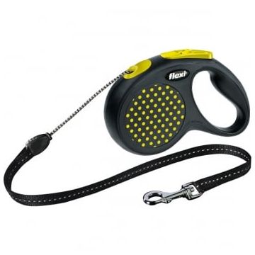 FLEXI Design M, lesă retractabilă câini, 20kg, șnur, 5m, galben