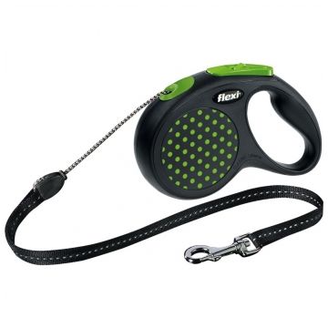 FLEXI Design S, lesă retractabilă câini, 12kg, șnur, 5m, verde