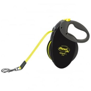 FLEXI Giant L, lesă retractabilă câini, 50kg, bandă, 8m, negru/neon