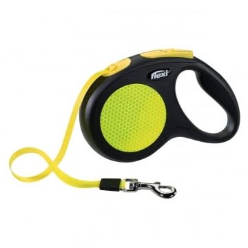 FLEXI Neon M, lesă retractabilă câini, 20kg, bandă, 5m, neon