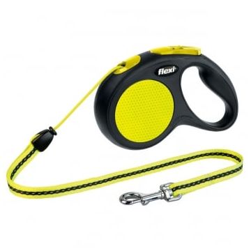 FLEXI Neon M, lesă retractabilă câini, 20kg, șnur, 5m, neon